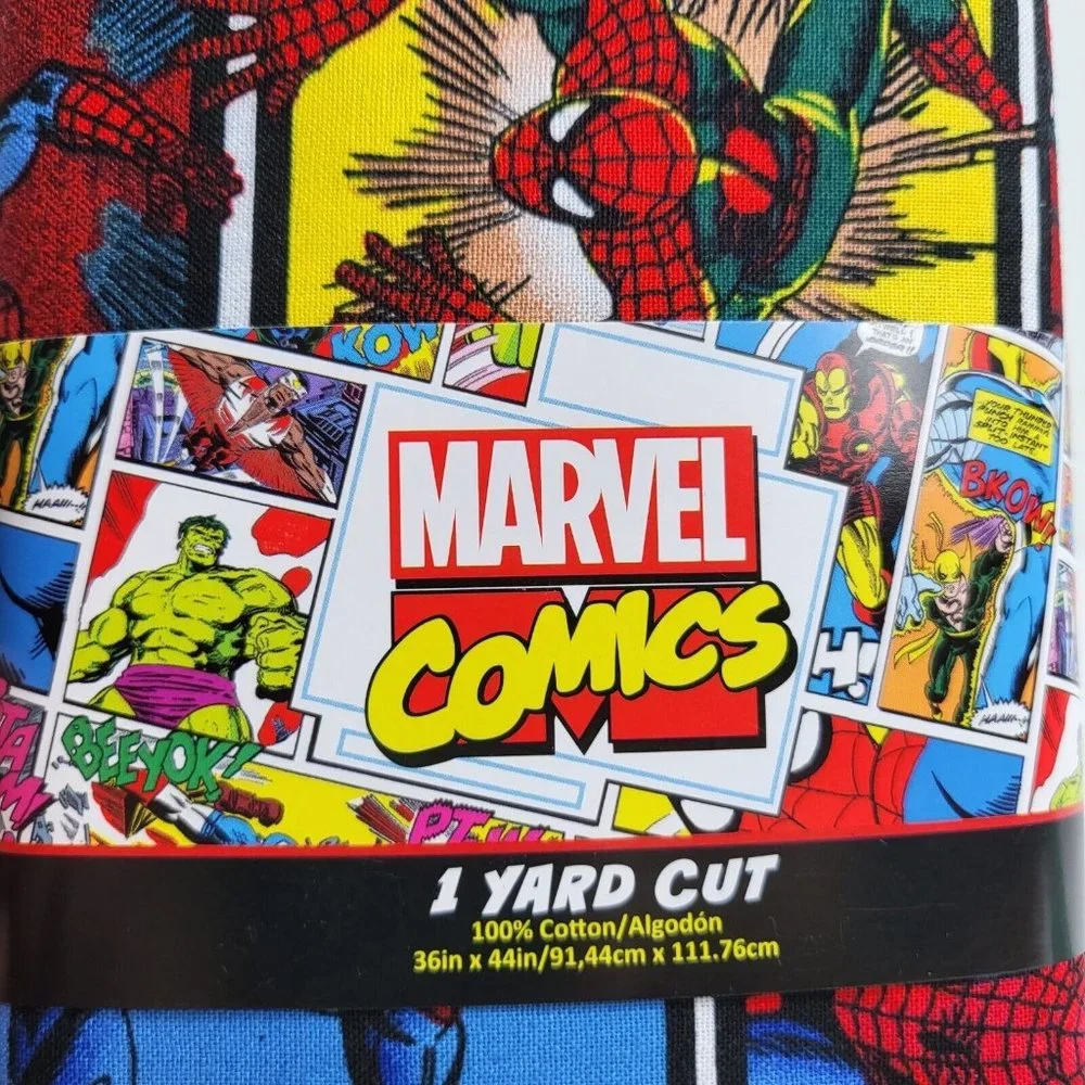 Marvel Comic Book Print Spiderman Cut Fabric 1 Yard 100% Cotton 36" X 44" Heroes - Picture 11 of 14